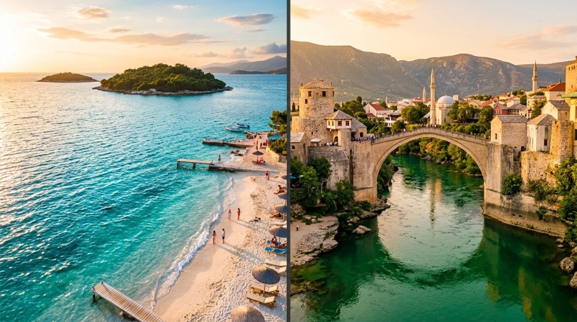 ألبانيا ولا البوسنة 2026 مقارنة بين شاطئ كساميل وجسر موستار