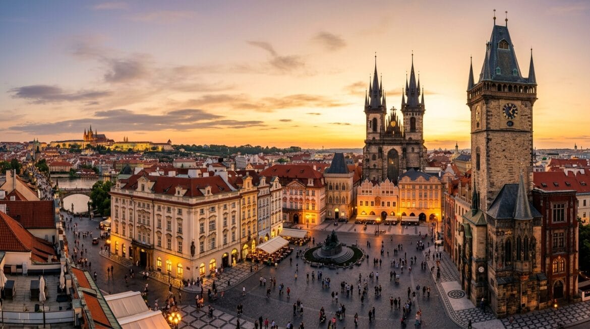 prague old town square astronomical clock czech republic