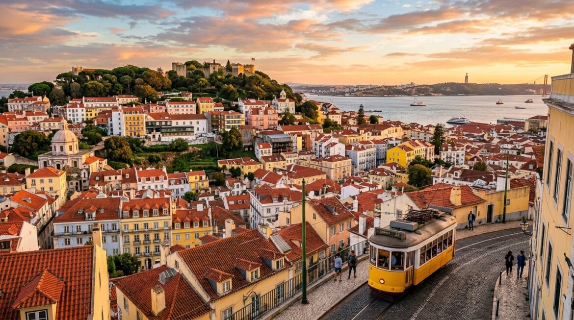 تكلفة السفر إلى البرتغال 2026 - مدينة لشبونة الملونة مع الترام الأصفر الشهير