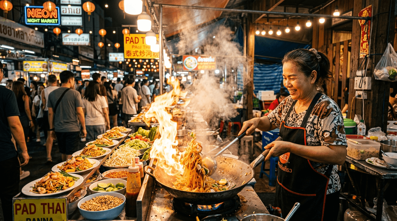 أكل الشارع في تايلاند - باد تاي ونودلز طازجة