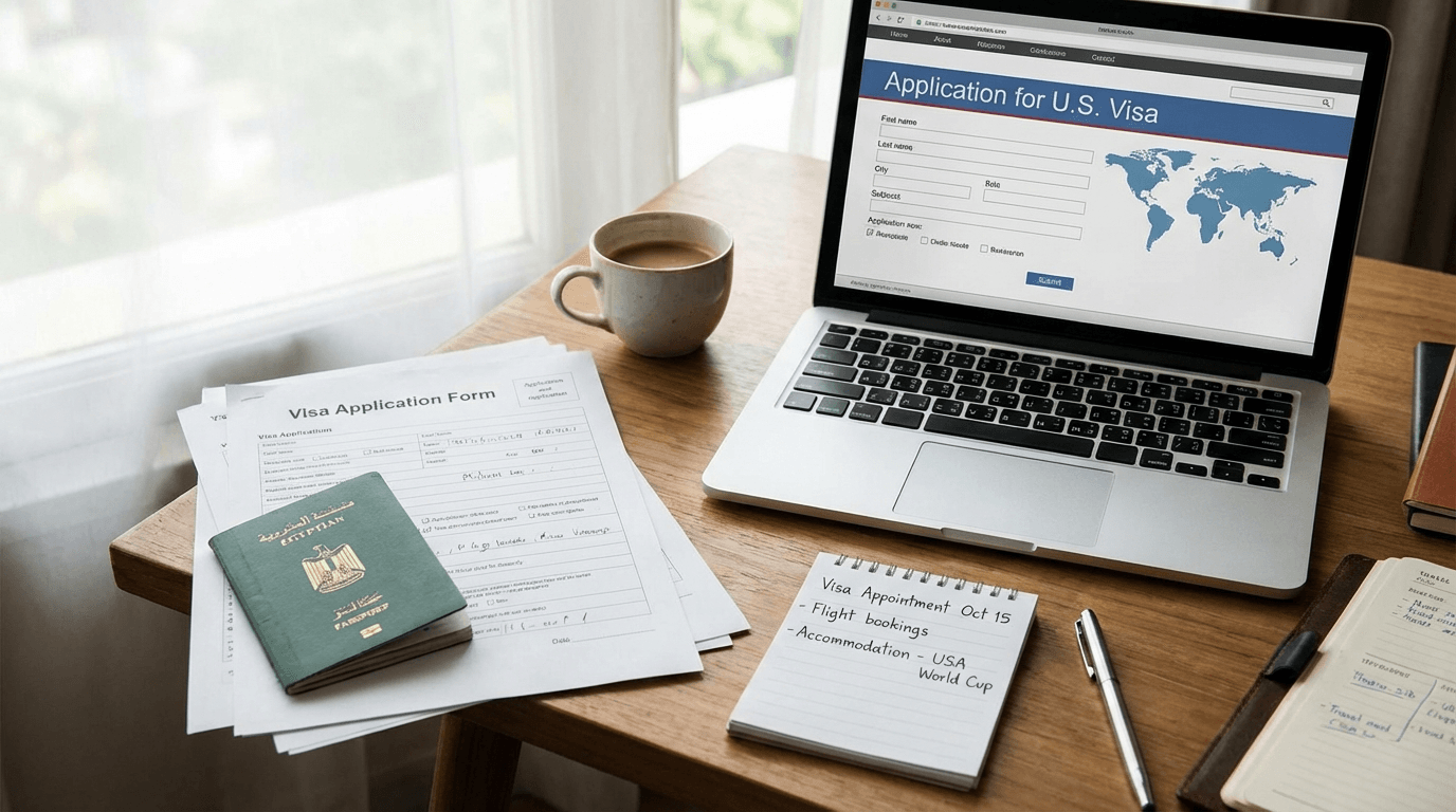 التخطيط لاستخراج فيزا أمريكا للمشجع المصري