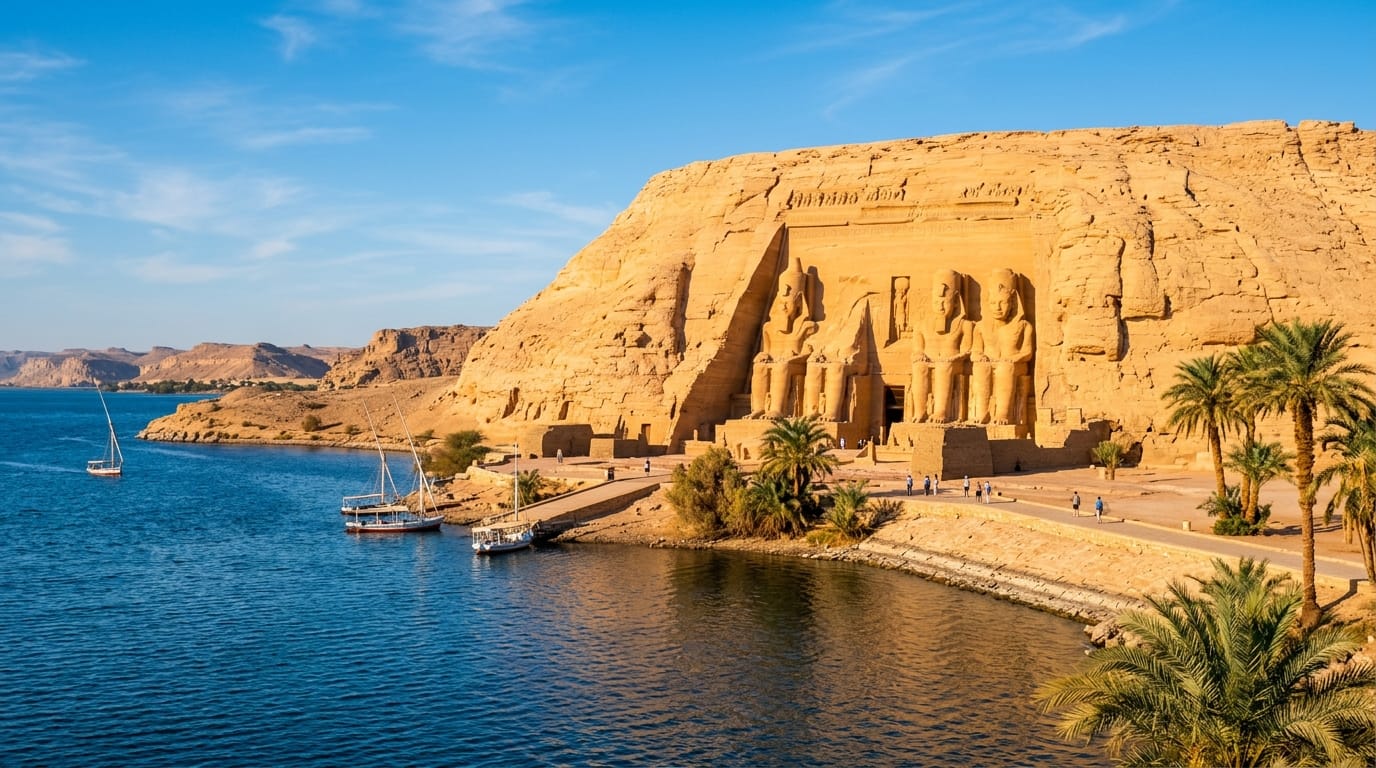 معبد أبو سمبل بتماثيل رمسيس الثاني العملاقة