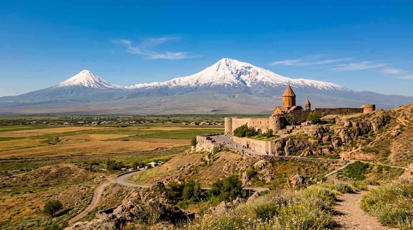 دير خور فيراب أرمينيا مع جبل أرارات في الخلفية