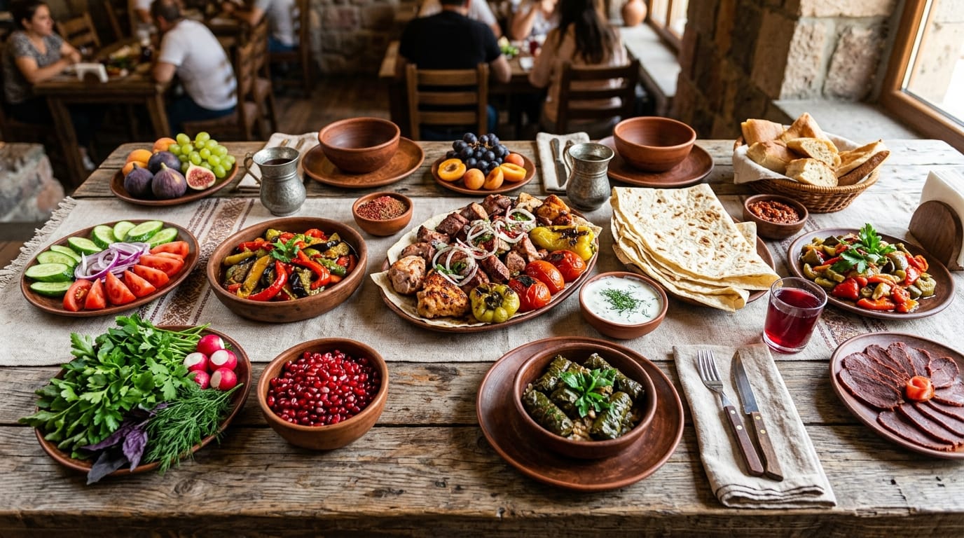 الطعام الأرميني التقليدي - خبز لافاش وطبق كباب