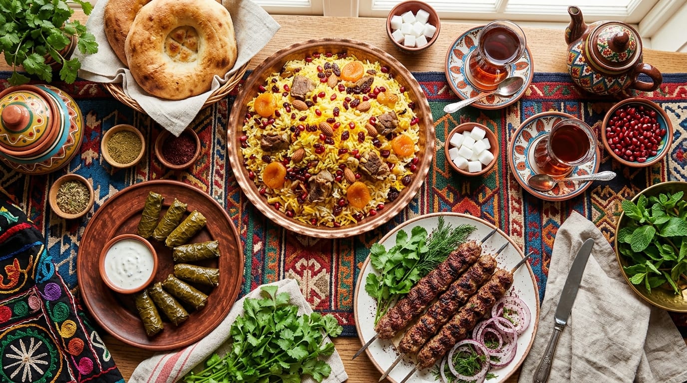 الأكل الأذربيجاني التقليدي بلوف وكباب