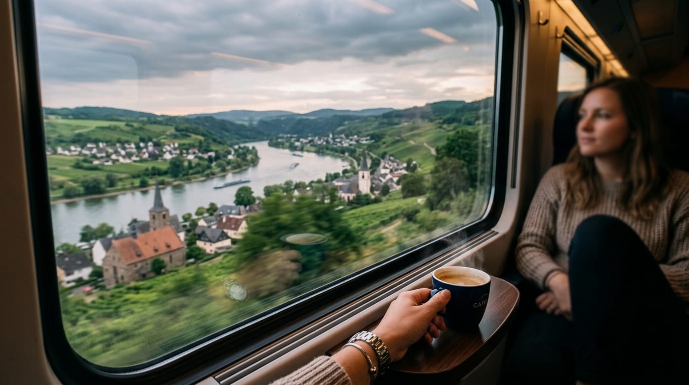 السفر بالقطار في أوروبا 2026 - منظر من نافذة القطار