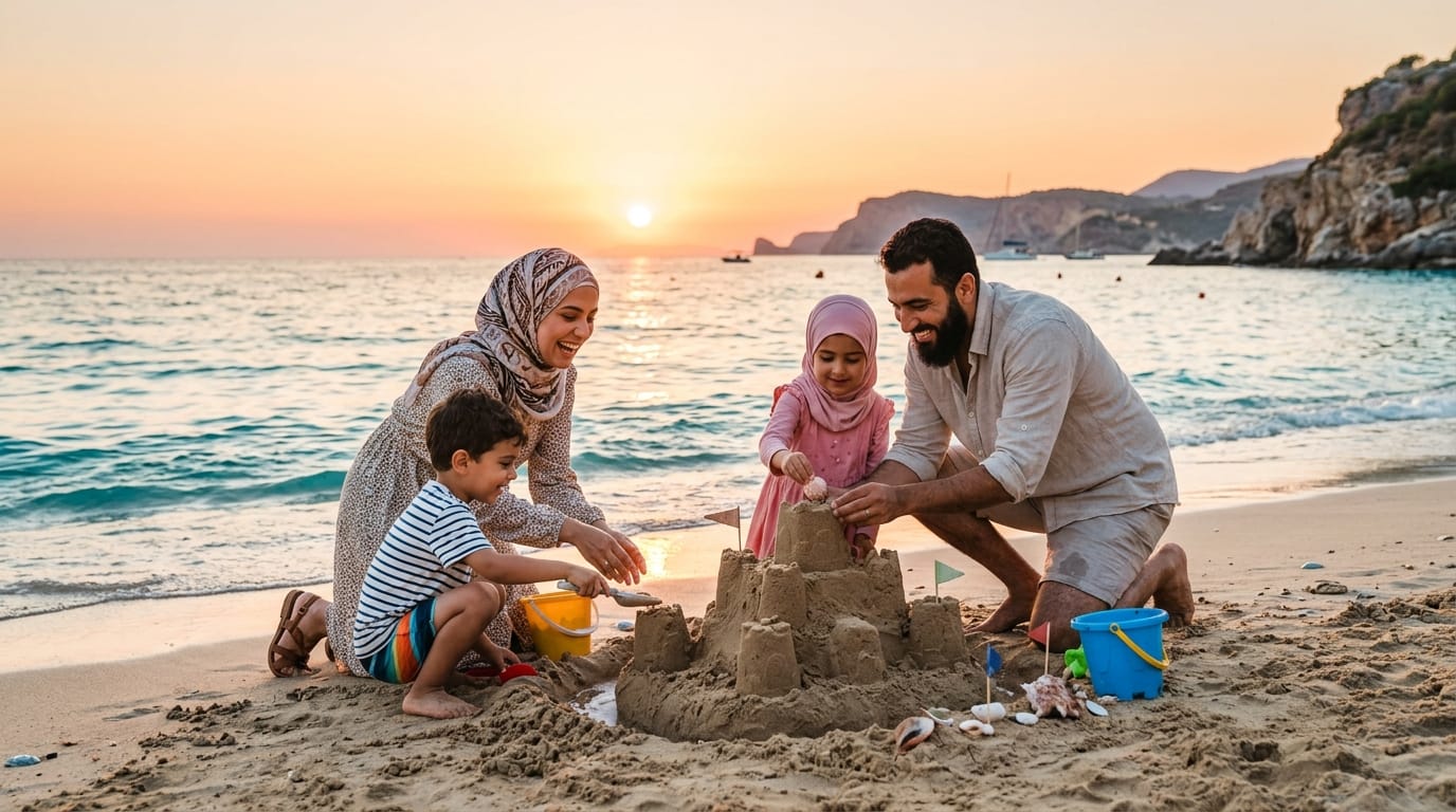 عائلة عربية تستمتع بشاطئ متوسطي 2026