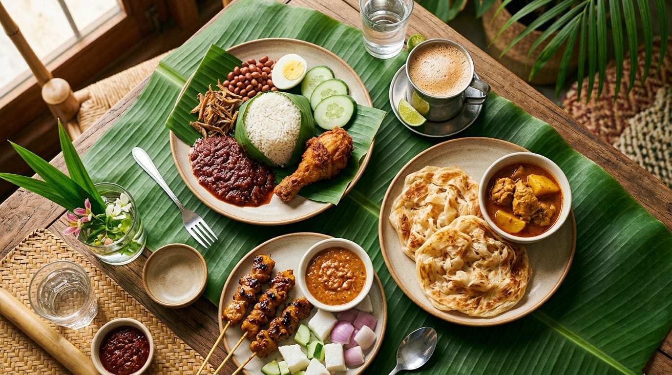 فيزا ماليزيا للمصريين 2026: الأكل الماليزي الحلال ناسي ليماك وساتيه