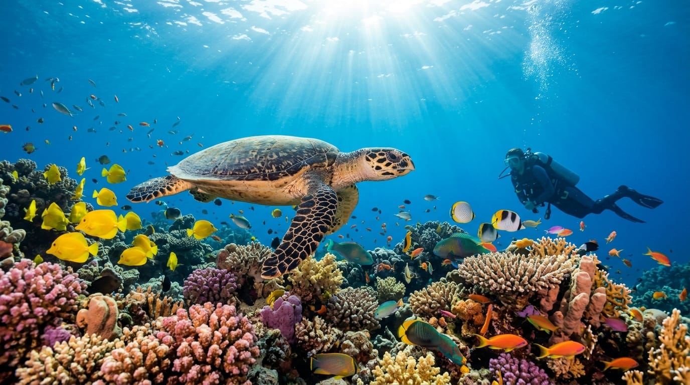 غوص في مرسى علم مع السلاحف البحرية والشعاب المرجانية