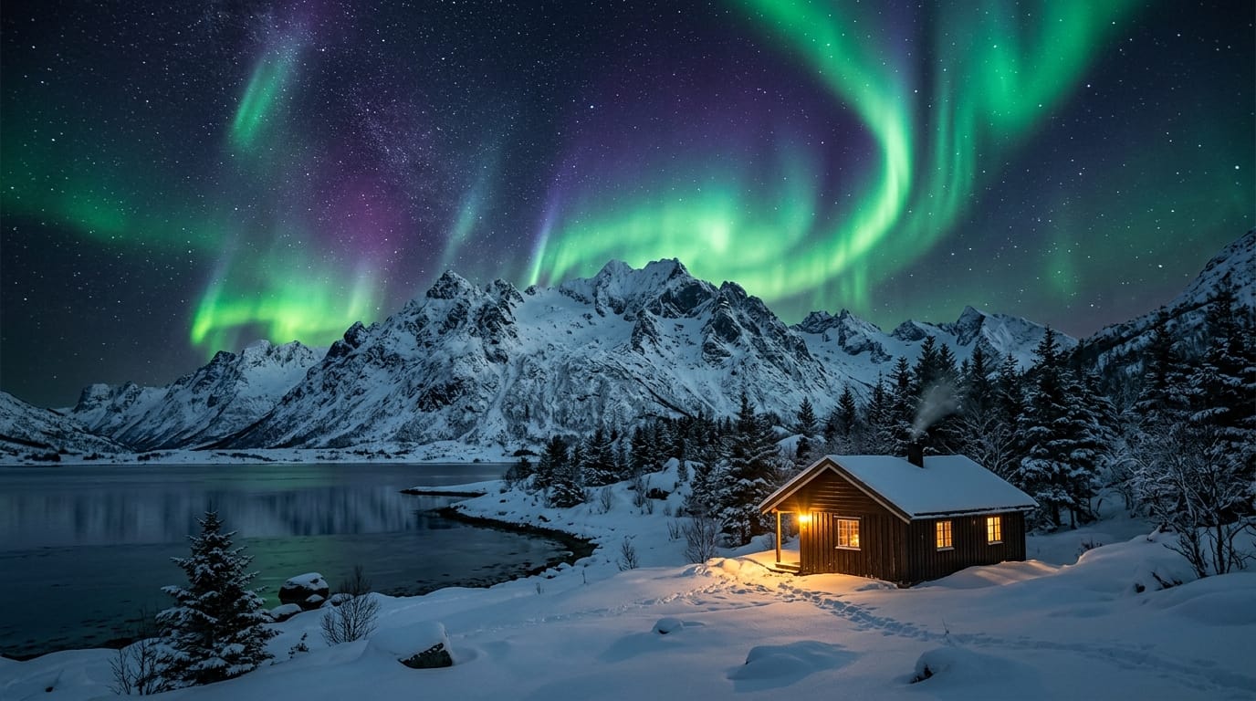 الشفق القطبي الأورورا في شمال النرويج تروميسو