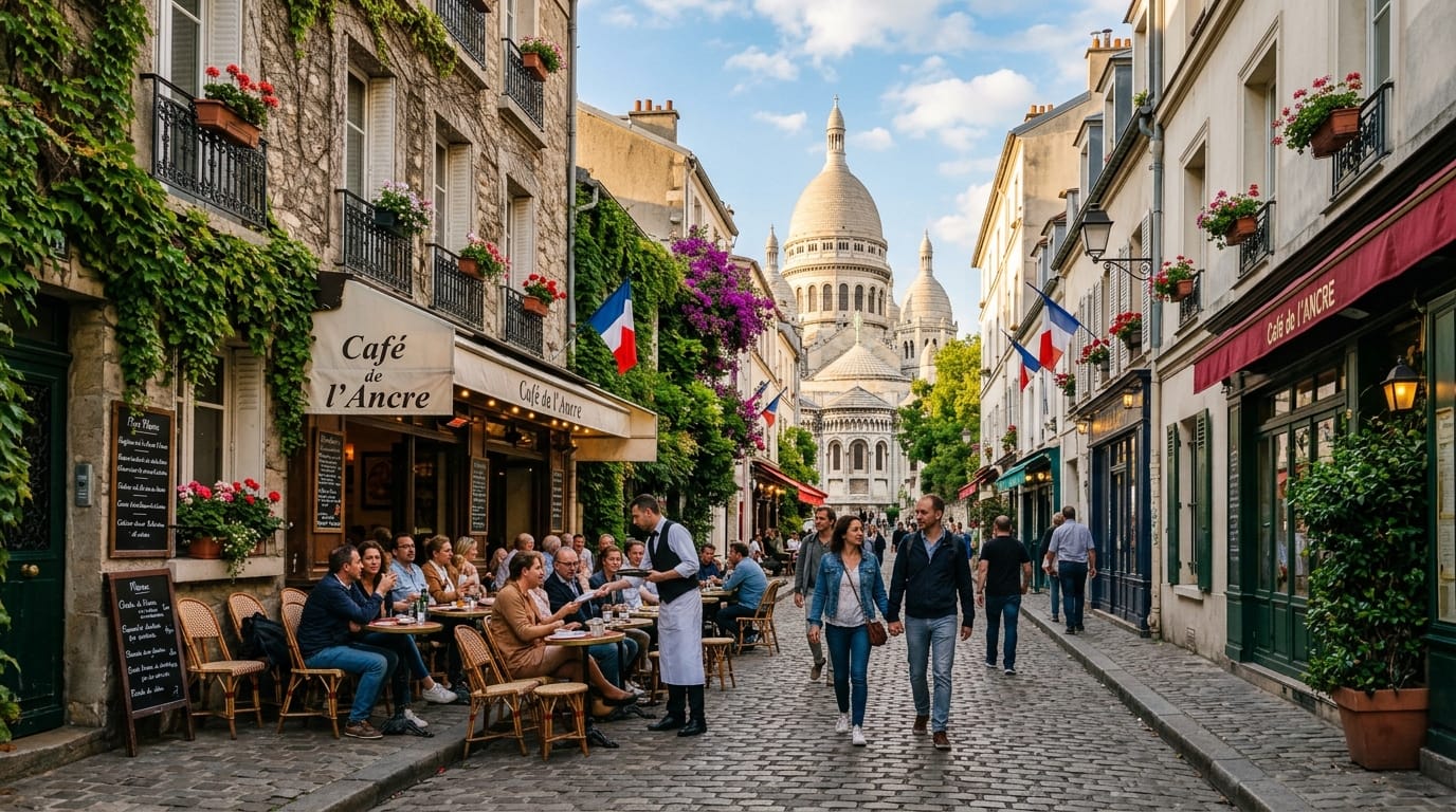شوارع مونمارتر الرومانسية باريس وكاتدرائية ساكريه كور