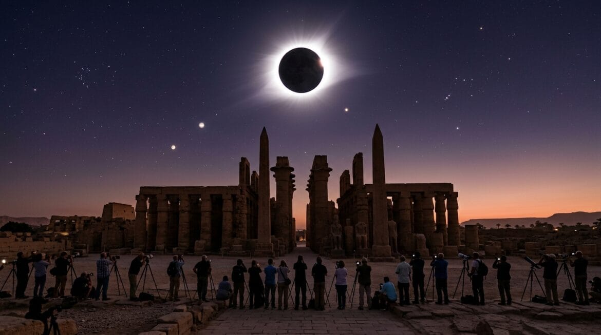 كسوف الشمس 2027 فوق معبد الكرنك في الأقصر