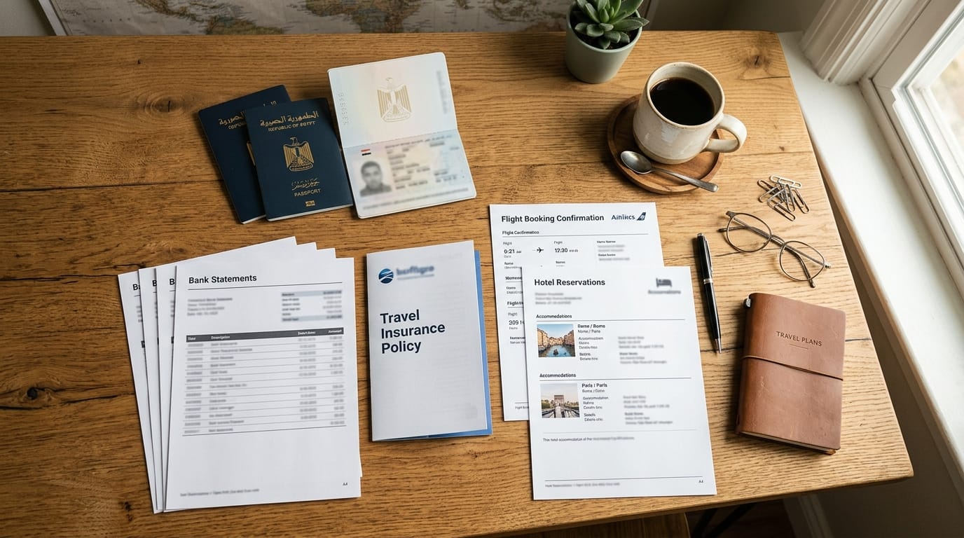 أوراق فيزا شنجن للمصريين كشف حساب وتأمين سفر