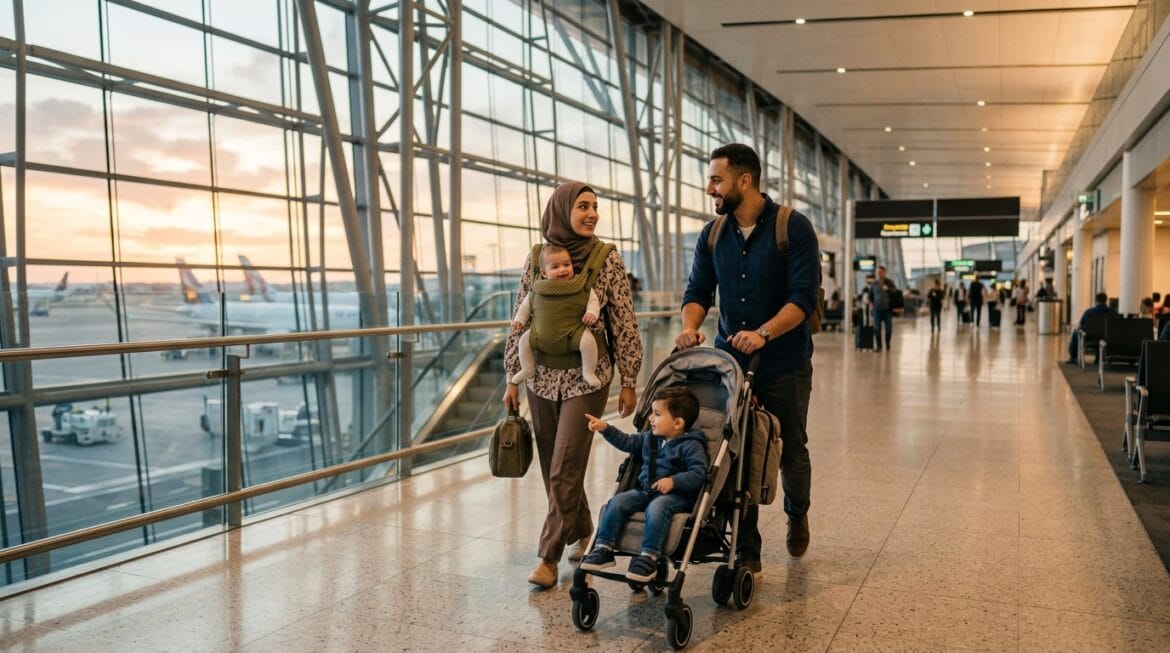 السفر مع الأطفال والرضع 2026 - عائلة عربية في المطار