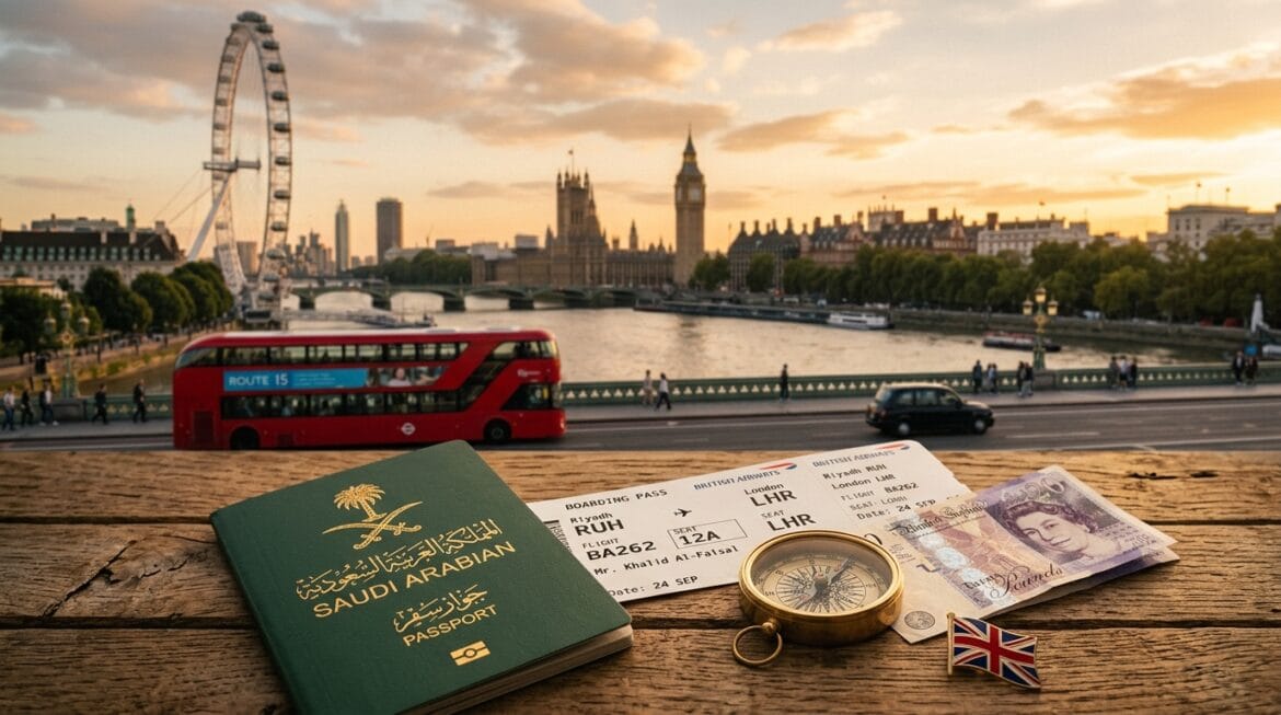 فيزا بريطانيا للسعوديين 2026 مع جواز سفر سعودي ومعالم لندن