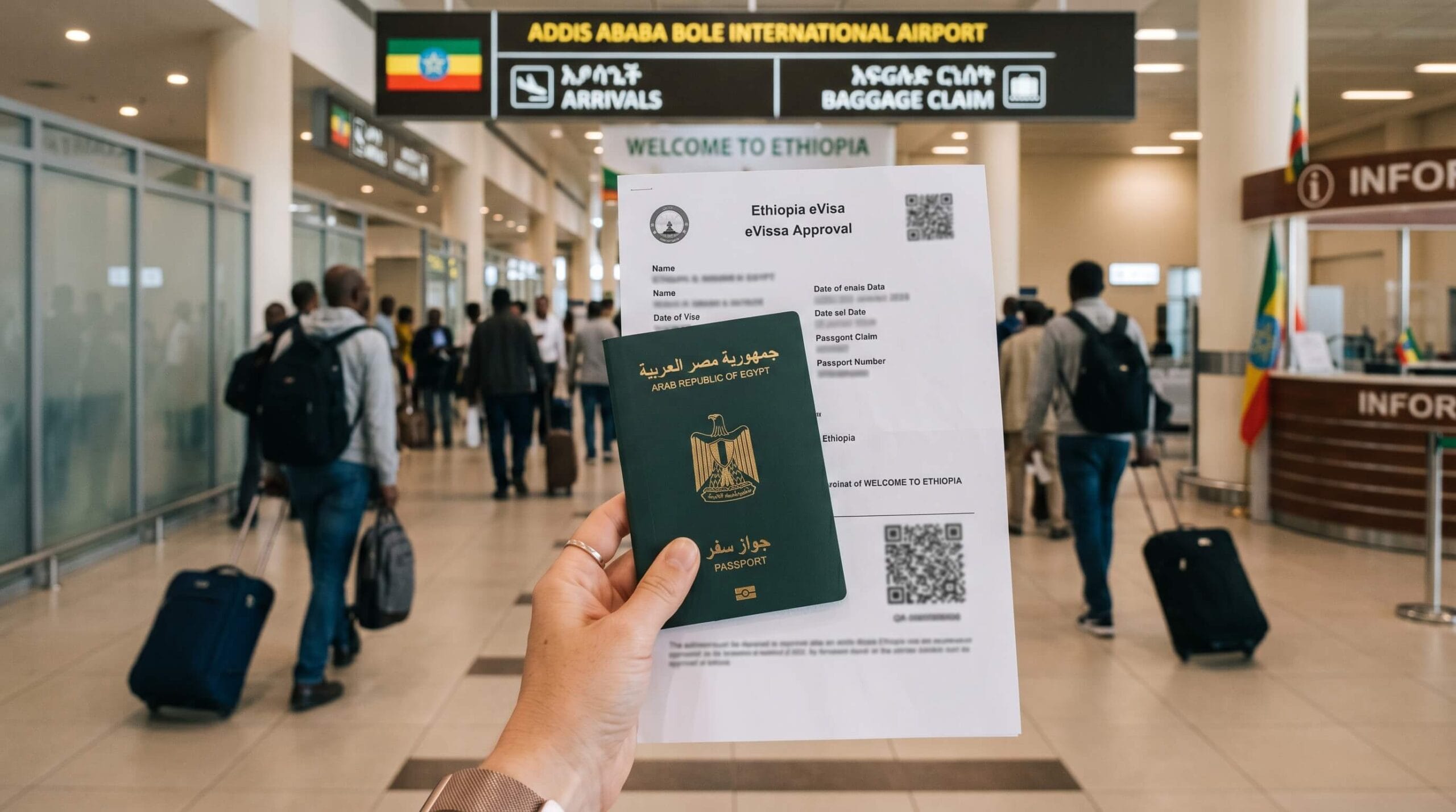 الوصول إلى مطار أديس أبابا بعد استخراج فيزا إثيوبيا الإلكترونية للمصريين