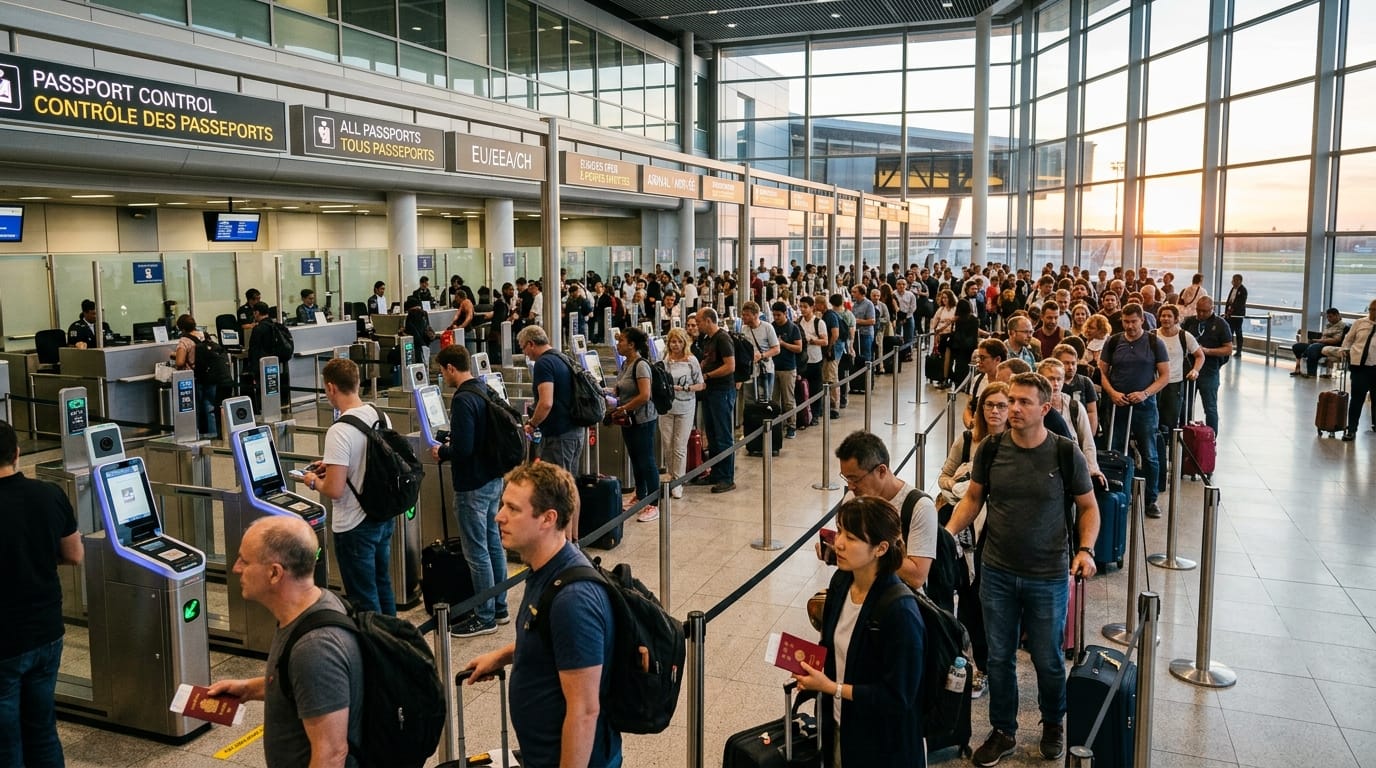 طوابير المسافرين في مطار أوروبي بعد تطبيق نظام EES