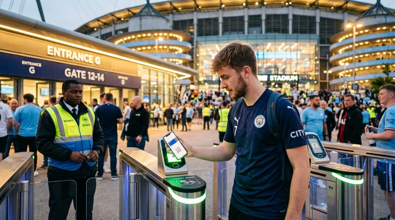 مشجع بيستخدم تطبيق FIFA على الموبايل عند دخول الملعب
