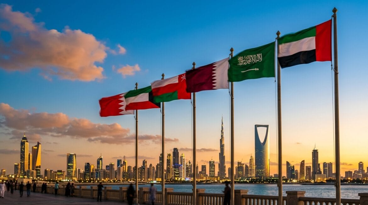 أعلام دول الخليج الست متجمعة لتأشيرة GCC Grand Tours الموحدة 2026