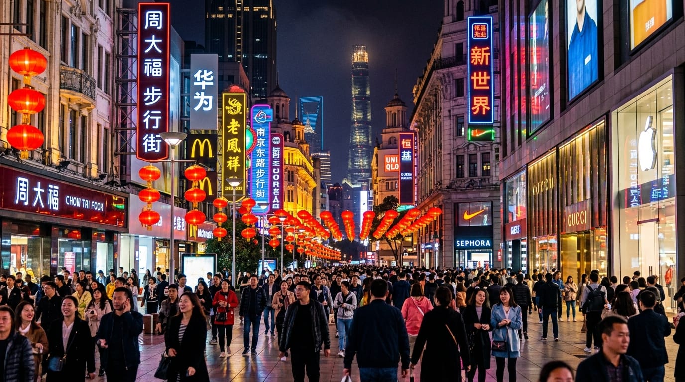 🇨🇳 السياحة في شنغهاي للسعوديين 2026: 7 أيام في عاصمة المستقبل بدون فيزا + ديزني لاند والأكل الحلال 5 شارع نانجينغ للتسوق في شنغهاي بالليل