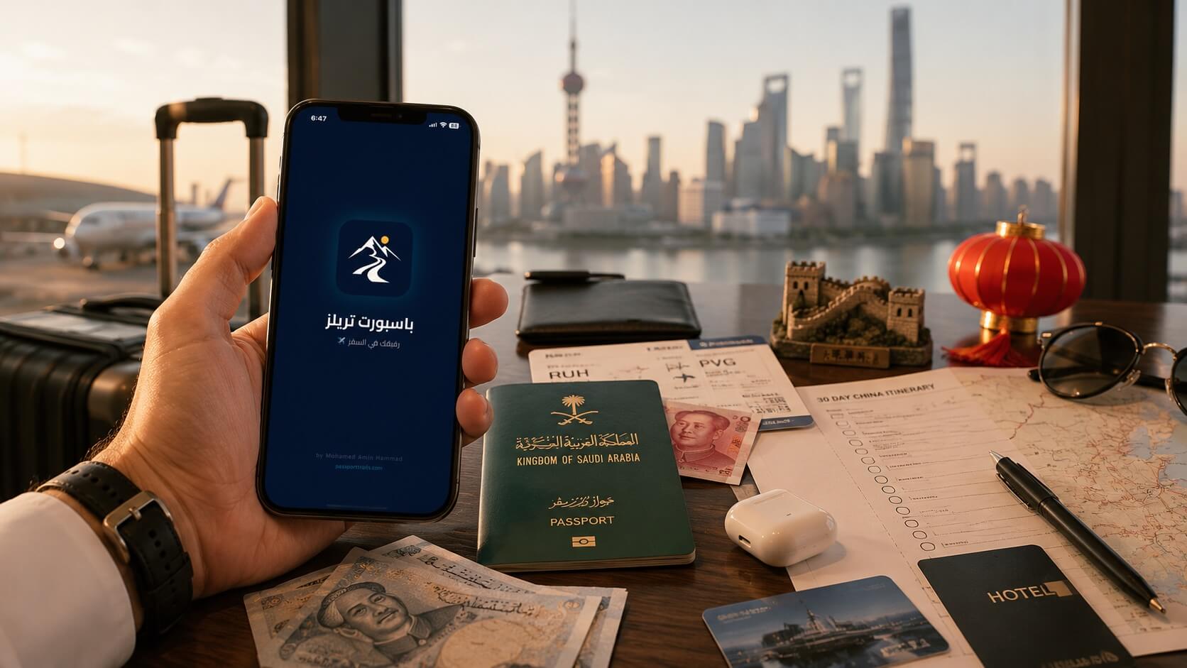 تطبيق Passport Trails للتخطيط لرحلة الصين بدون فيزا للسعوديين 2026