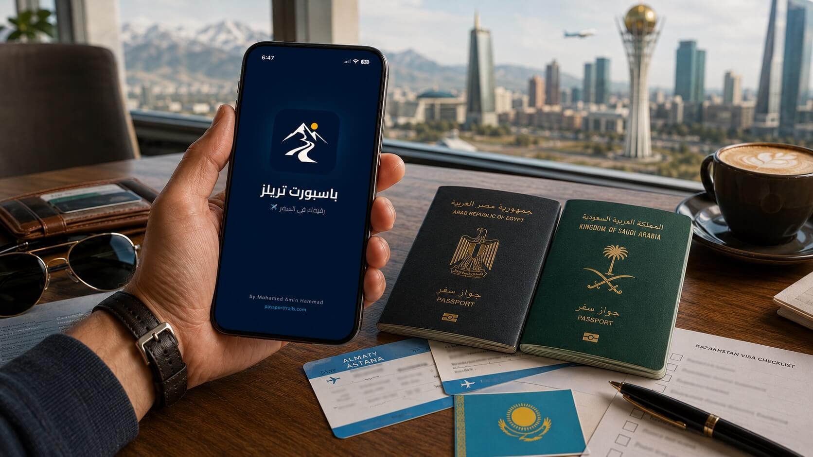تطبيق Passport Trails لتخطيط فيزا كازاخستان والسفر إلى كازاخستان