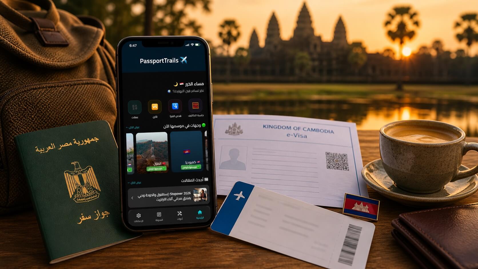 تطبيق Passport Trails لتخطيط رحلة كمبوديا وفيزا كمبوديا للمصريين