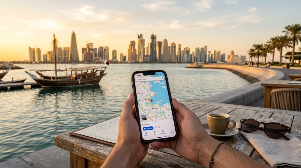 السياحة في الدوحة، سكايلاين الخليج الغربي على كورنيش الدوحة وقت الغروب