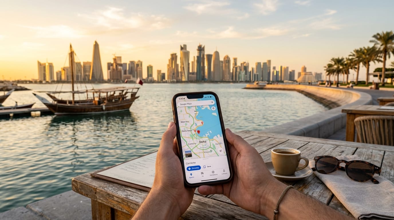 السياحة في الدوحة، سكايلاين الخليج الغربي على كورنيش الدوحة وقت الغروب