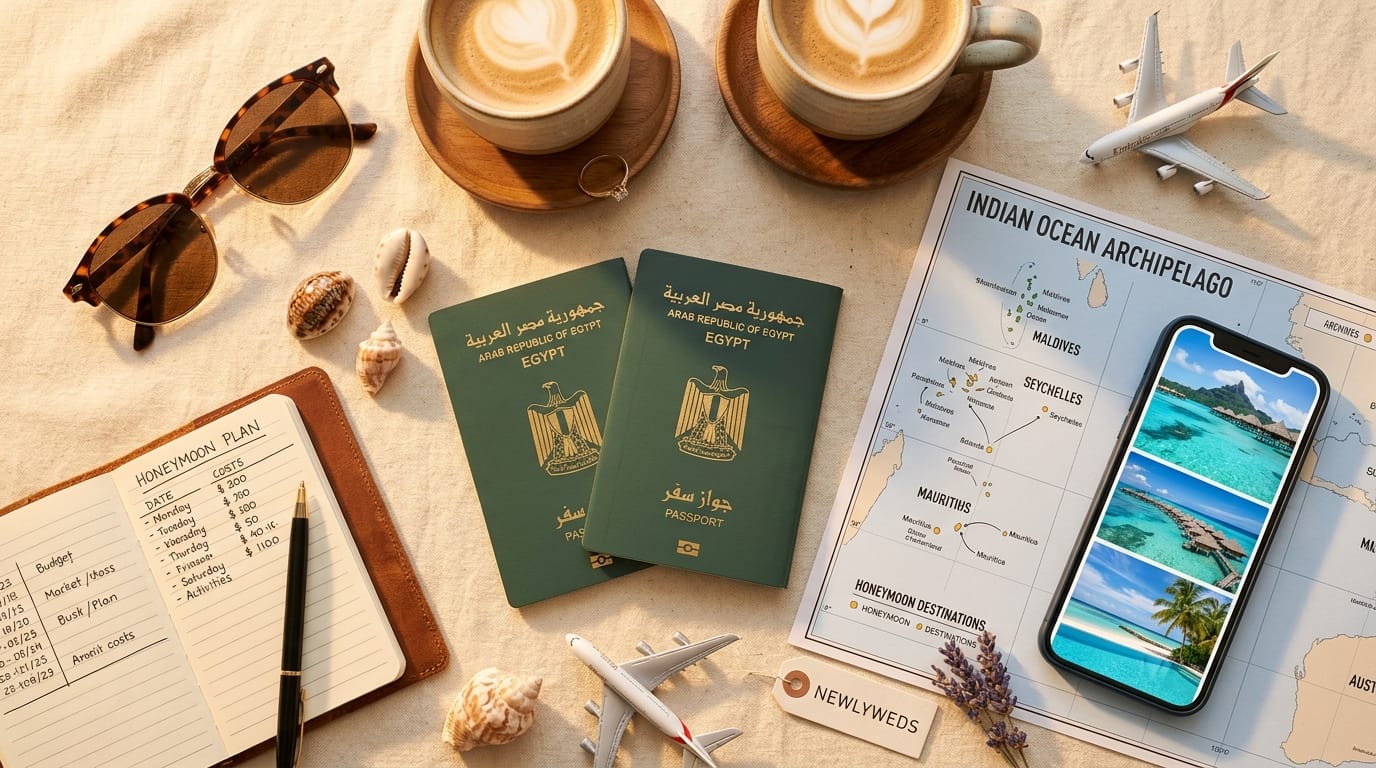 تخطيط شهر العسل بين المالديف ولا زنجبار ولا موريشيوس بجوازي سفر مصريين وخريطة المحيط الهندي