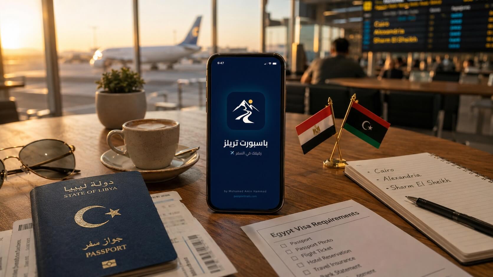 تطبيق Passport Trails لتخطيط السفر إلى مصر من ليبيا
