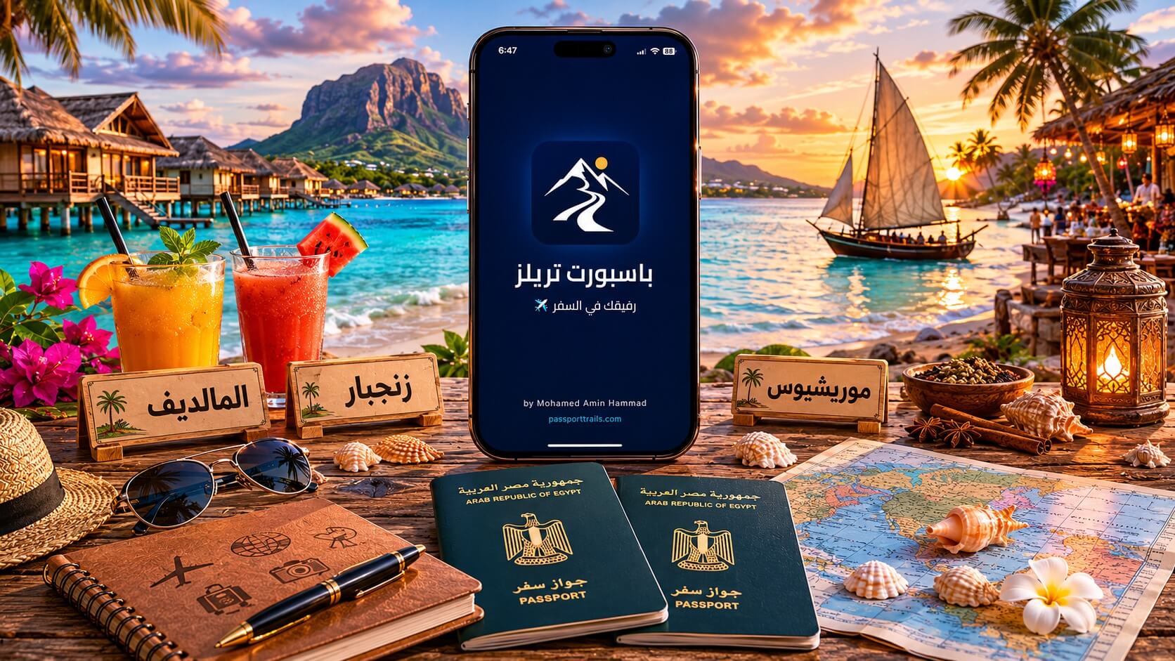 تطبيق Passport Trails لمقارنة شهر العسل بين المالديف وزنجبار وموريشيوس