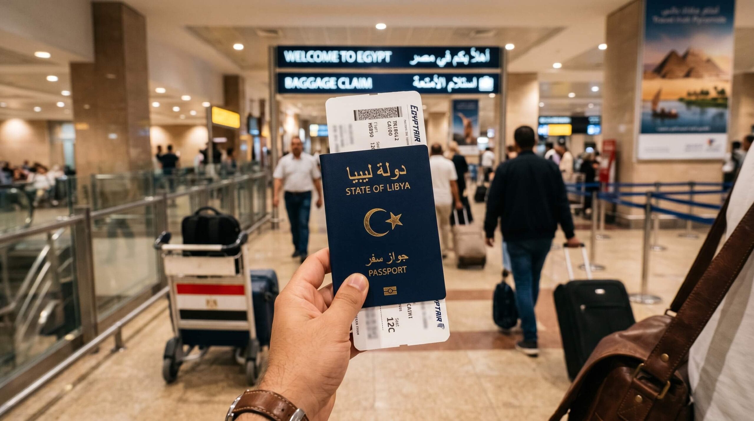 وصول الليبيين إلى مصر في المطار بجواز سفر ليبي