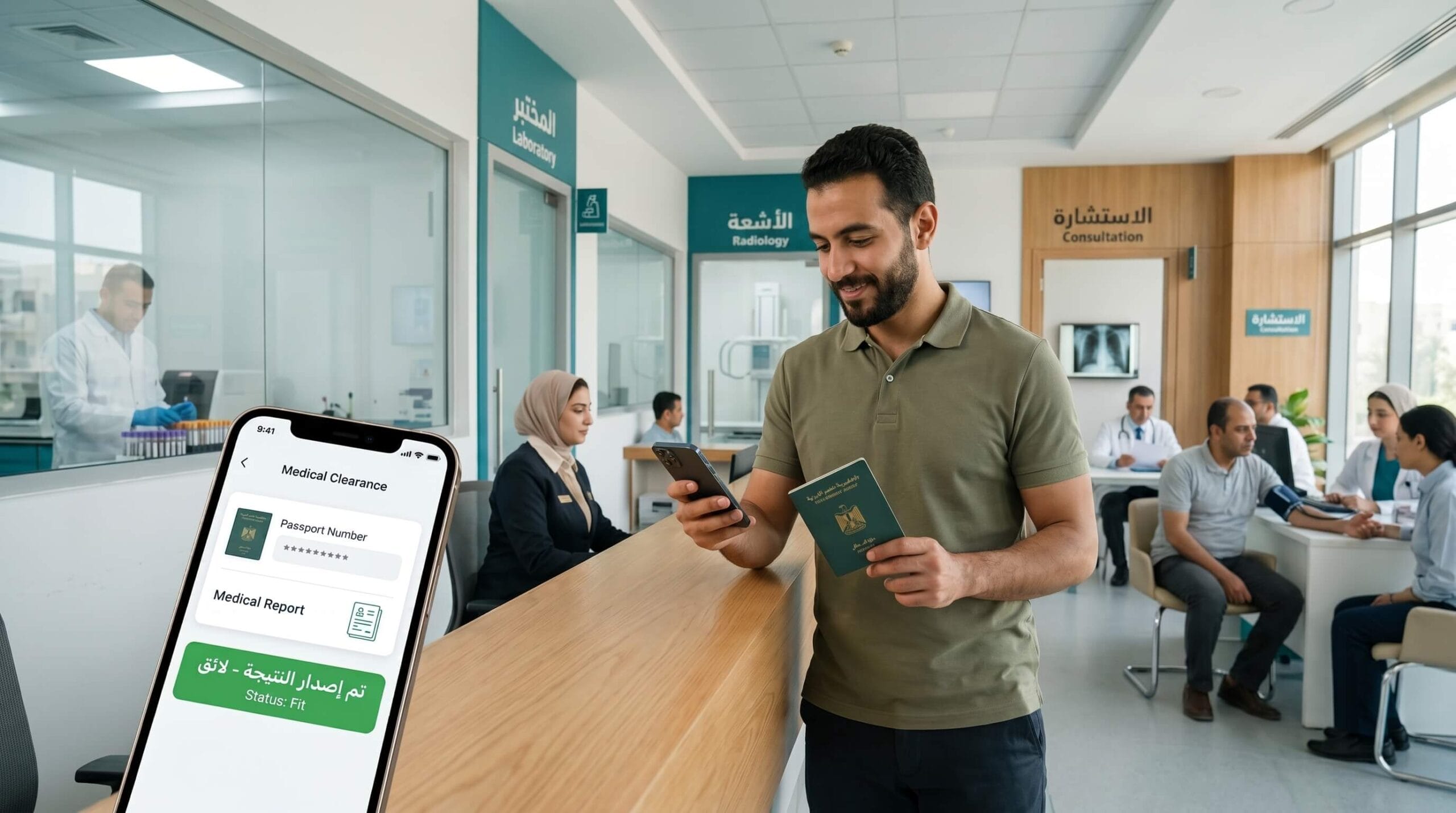 الاستعلام عن نتيجة الكشف الطبي للسفر برقم الجواز على وافد