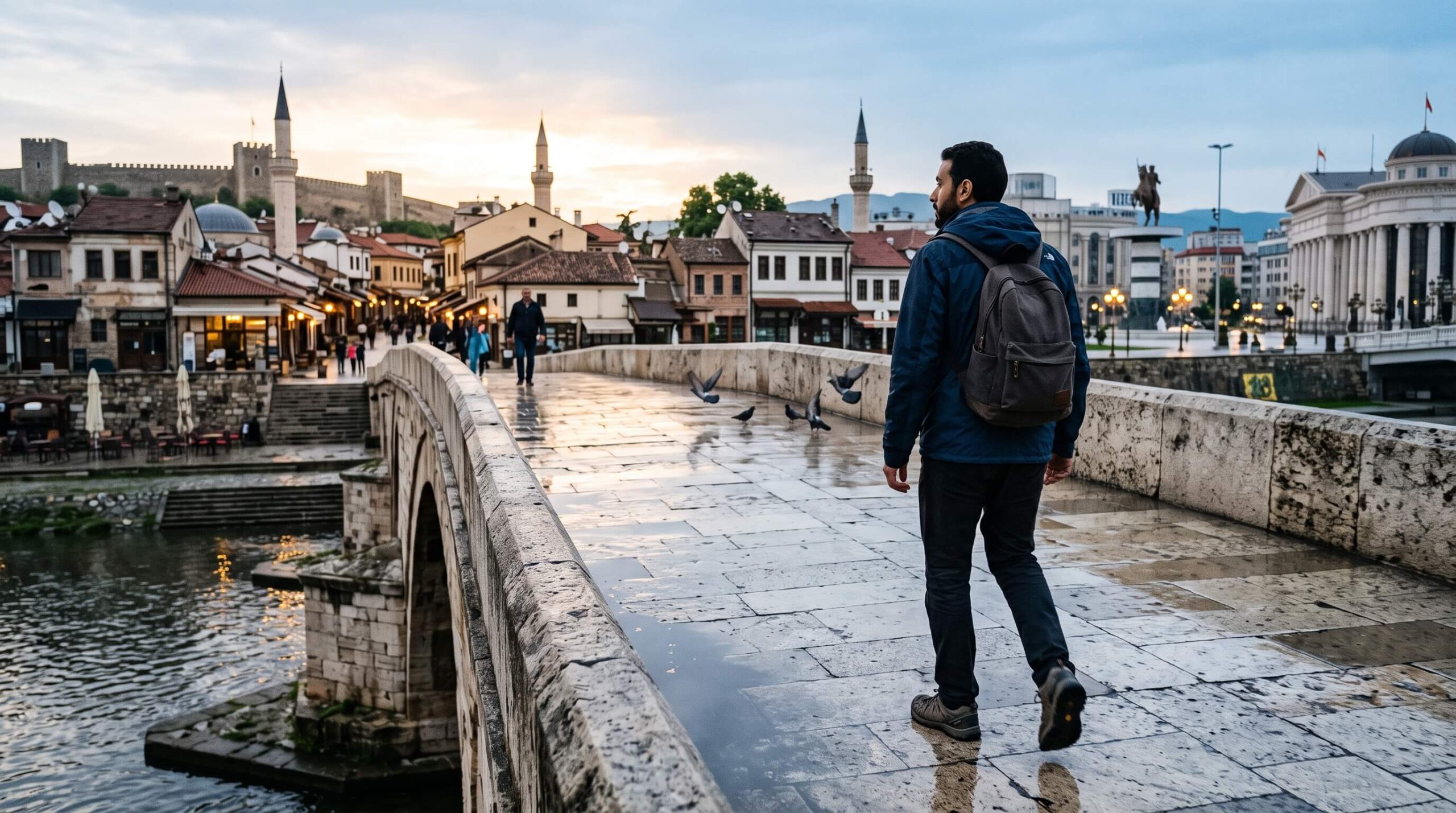 تكلفة السفر إلى مقدونيا لمسافر يعبر الجسر الحجري في سكوبيه