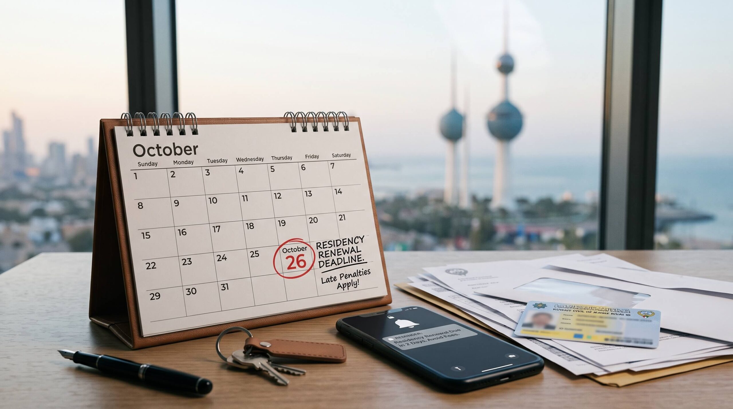تقويم وتنبيه بموعد انتهاء الإقامة في الكويت لتجنب غرامات التأخير