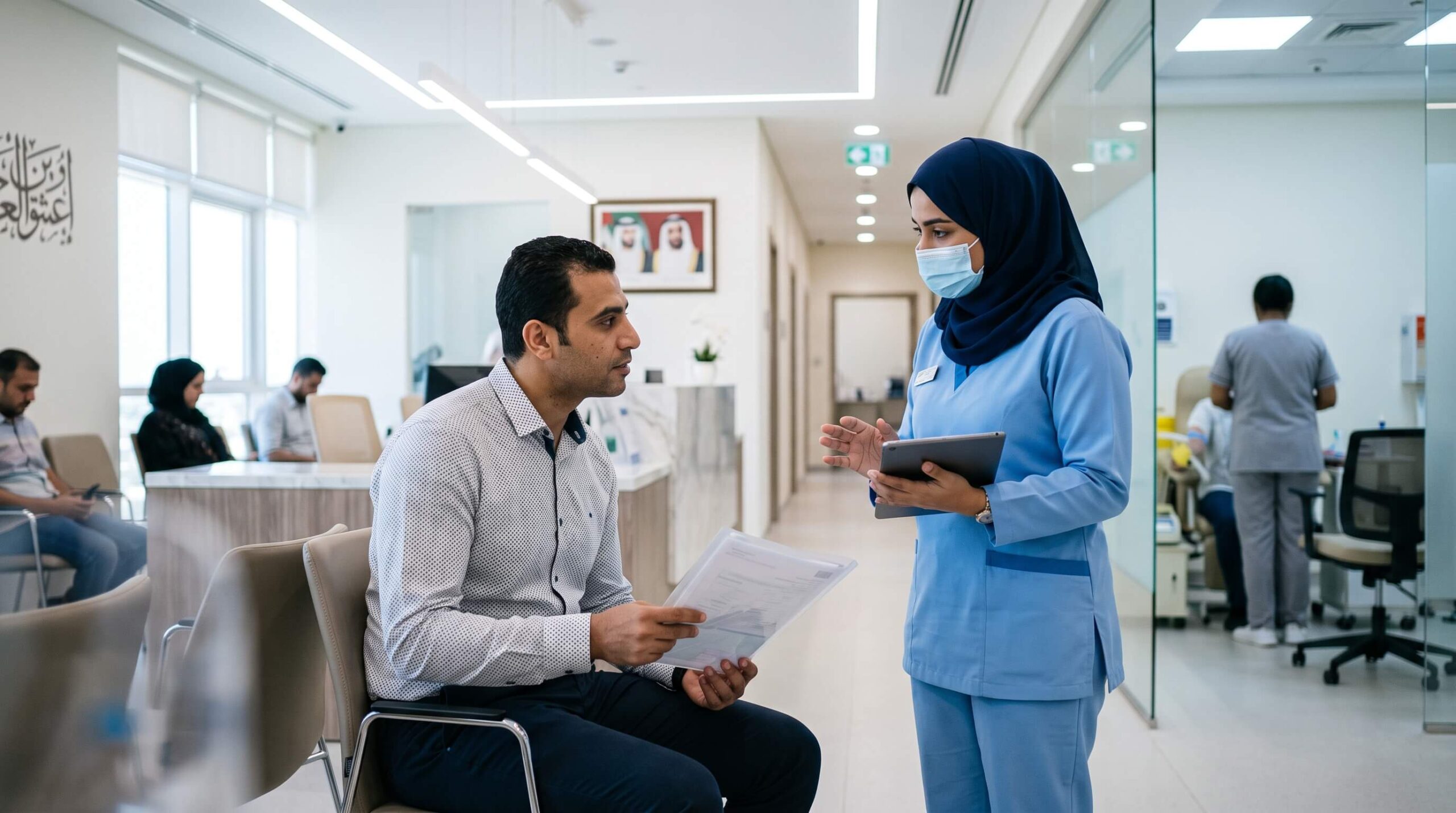 تجديد الإقامة في الإمارات للمصريين 2026: الشروط والرسوم والخطوات 5 مقيم داخل مركز فحص لياقة صحية معتمد في الإمارات