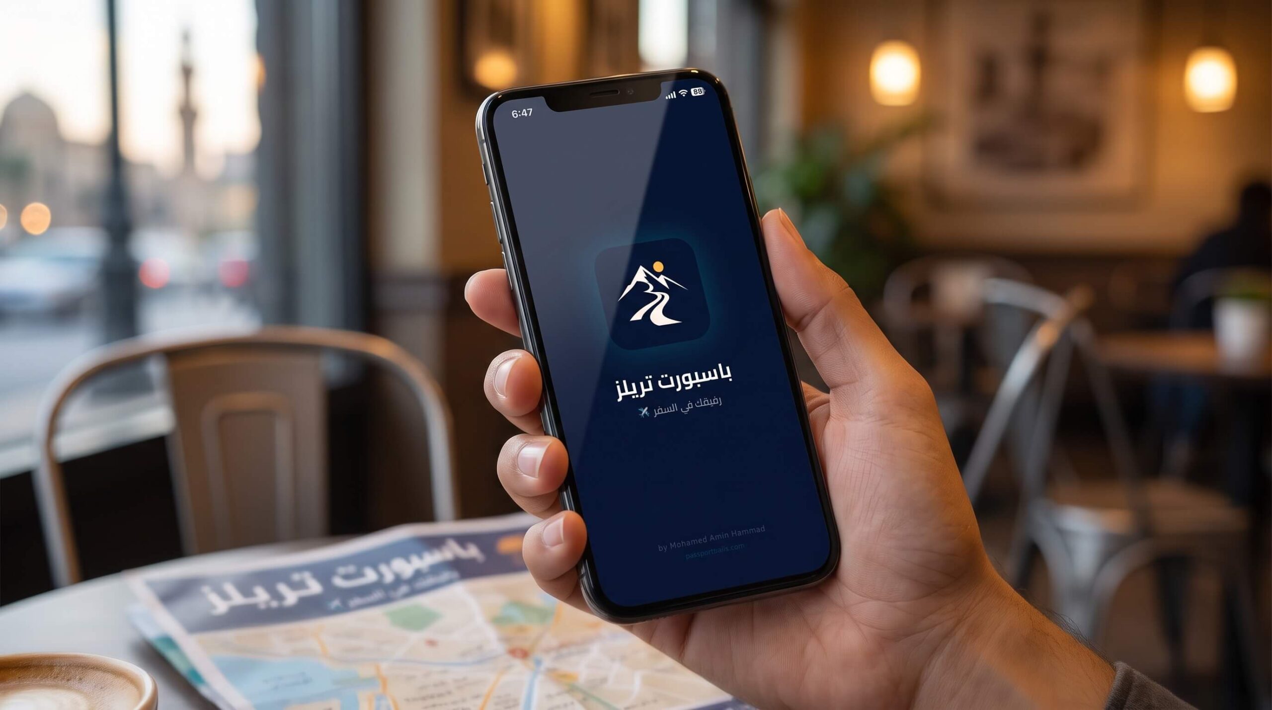 تطبيق باسبورت تريلز على شاشة موبايل أثناء متابعة أخبار فيزا الهجرة الأمريكية
