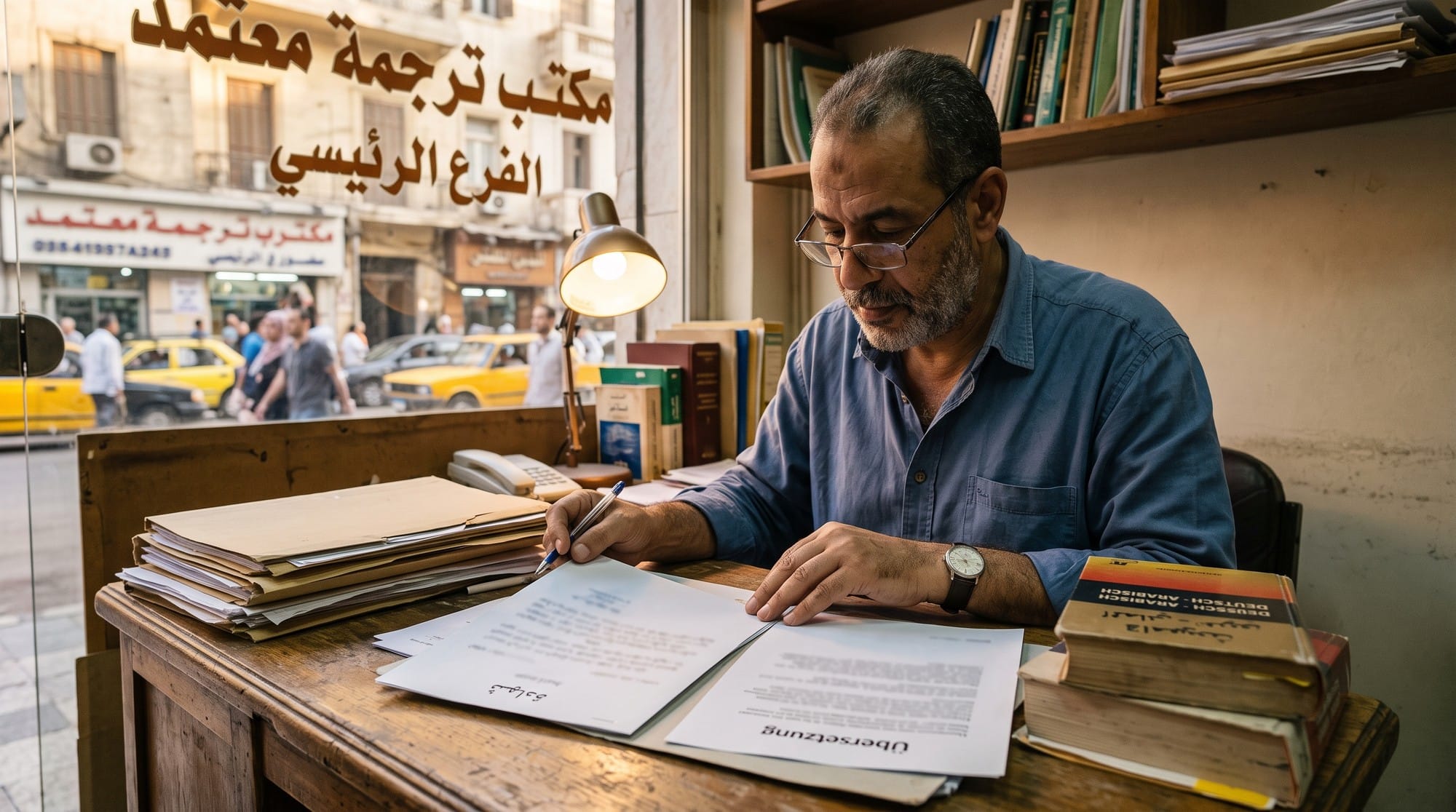 مترجم معتمد في مكتبه بيراجع شهادة عربي وترجمتها الألماني جنب بعض